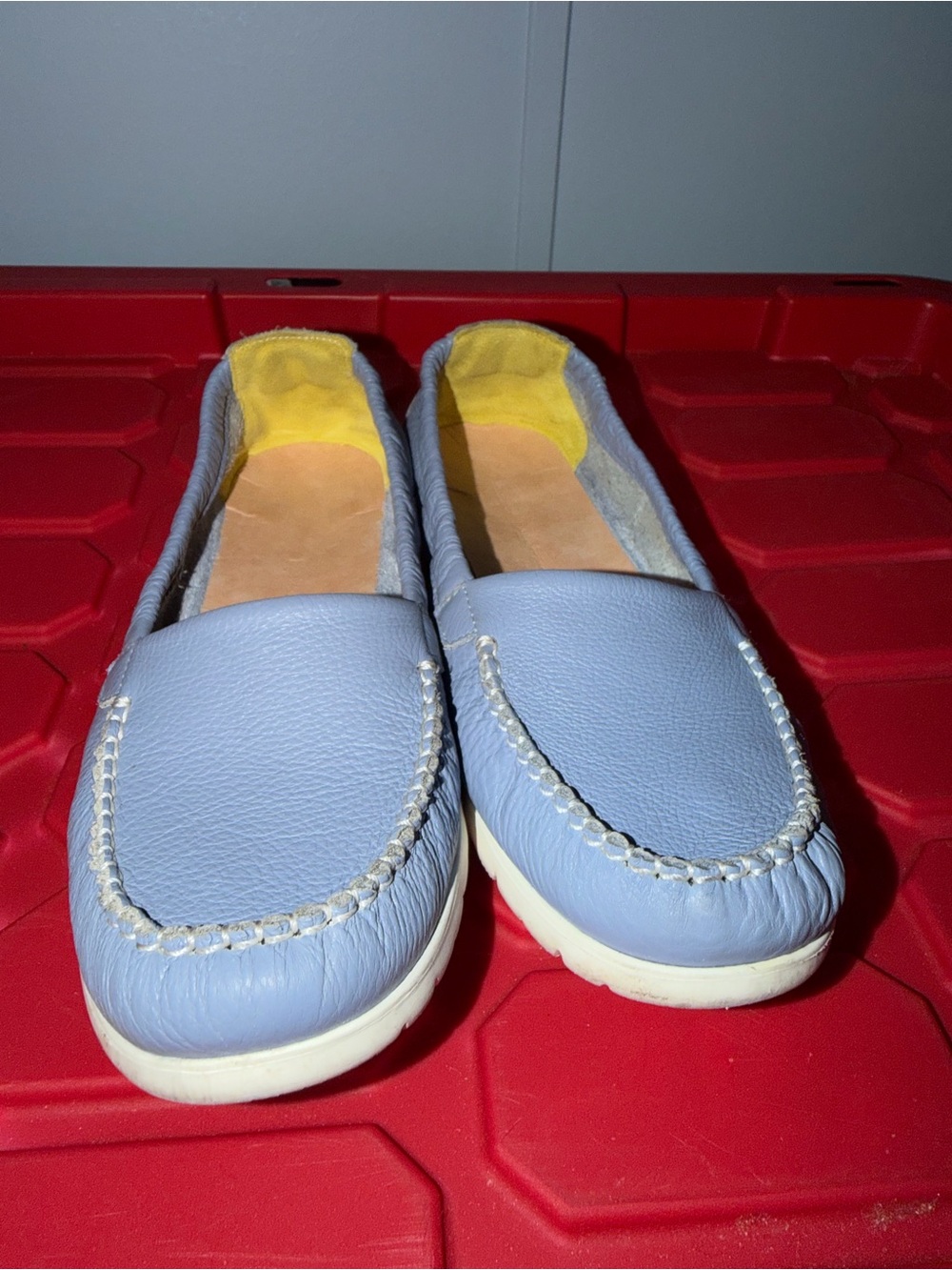 SAS Light Blue Leather Slip-On Moccasins